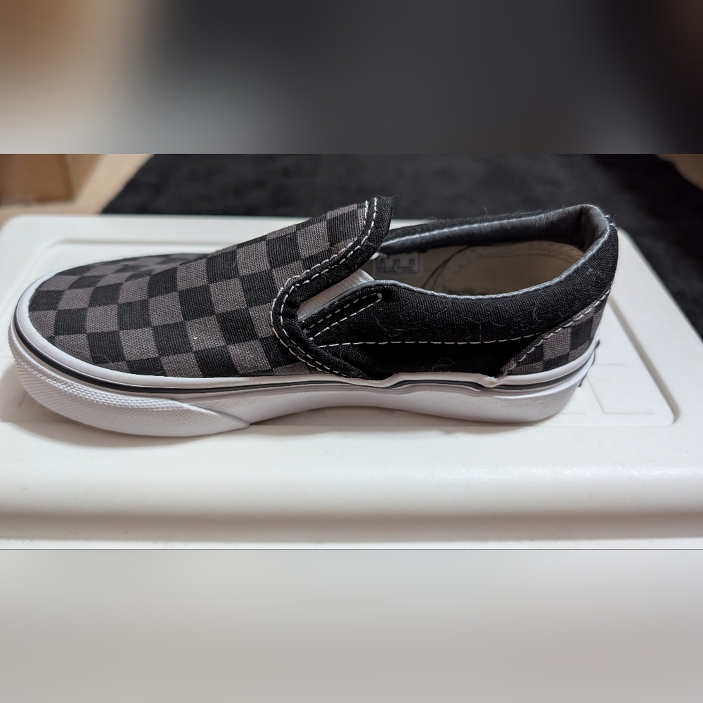 Vans Kids Black and Gray Checkered Slip-On Sneakers